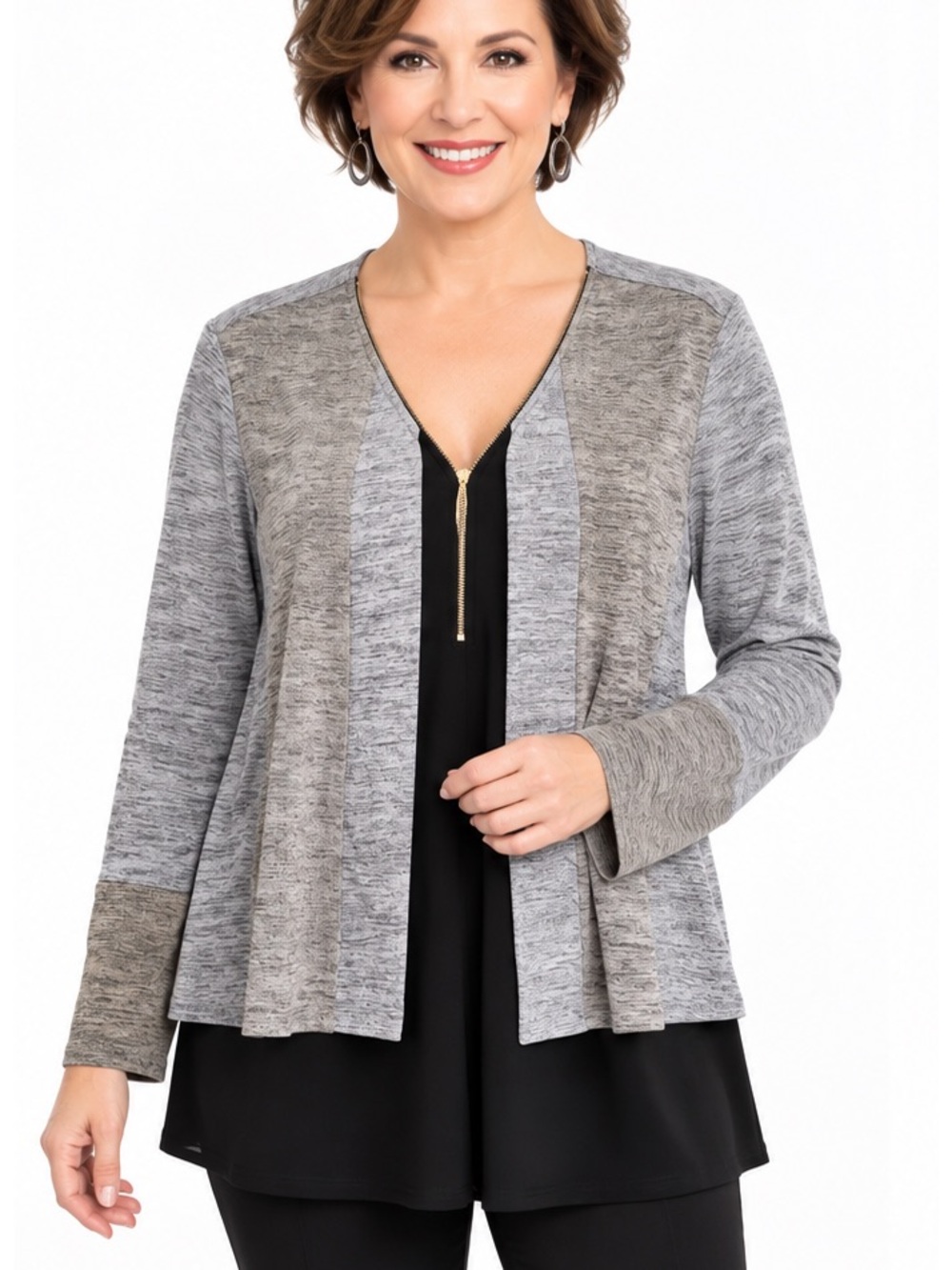 Joseph Ribkoff Plus 18 Lagenlook Tunic Top Gray Black Zip Neck Career Chic boho